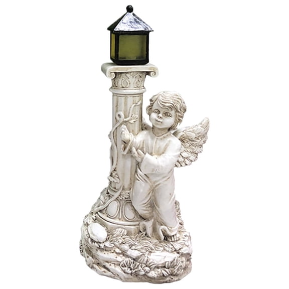 1 Pcs Angel Statue with Solar Light, Solar Cherub Angel Garden Statue with Roma Pillar for Garden Decor, Porch, Patio, Yard Art Decorations, Polyresin Birthday Gift 7.6"