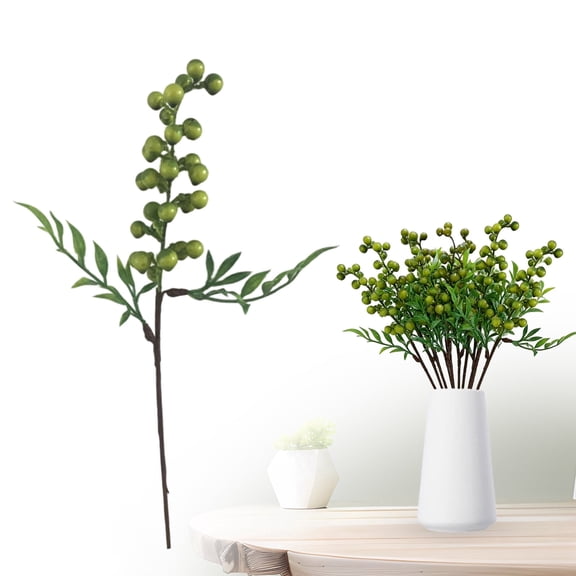 1 Pcs Artificial Berry Branches,Fake Berry Picks Holly Berries,13.77 Inch Fake Berries Branches Faux Flowers,Artificial Foam Berries Branches,For Home Holiday Wedding Diy Crafts Decor,Green
