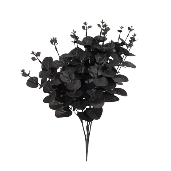 1 Pcs Artificial Black Eucalyptus Stems, 18.5" Eucalyptus Leaves Branches Bouquet for Flower Arrangement DIY, Black Silk Flowers for Home Halloween Farmhouse Decor