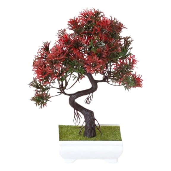 1 Pcs Artificial Bonsai Tree Fake Plant, Plants Plastic Artificial Bonsai Tree, Red Bonsai Tree Juniper for Home Bedroom Living Room Office Desk Bookshelf Farmhouse Decor Zen Garden Decorations 8"