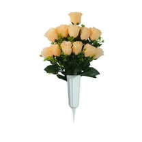 1 Pcs Artificial Cemetery Flower Saddles, Cemetery Memorial Flowers With Vase,Outdoor Grave Saddle Headstone Decorations, Artificial Rose Bouquet Grave Memorial Flowers