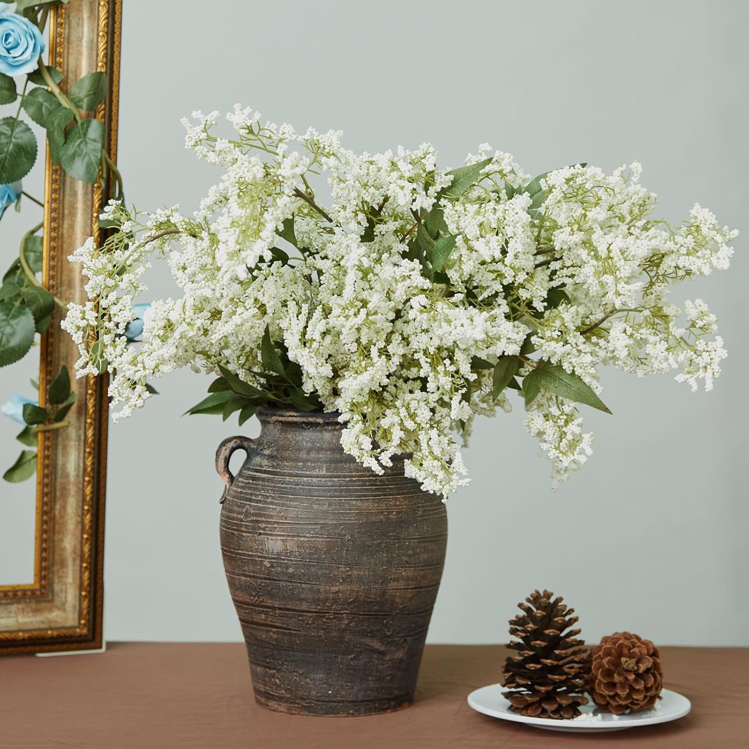 1 Pcs Artificial Dusty Plum Berry Stem, Spring Faux Flowers Picks Branches Fake Realistic Sedum Stem Spray for Wedding Holiday Seasonal Farmhouse Mantel Harvest