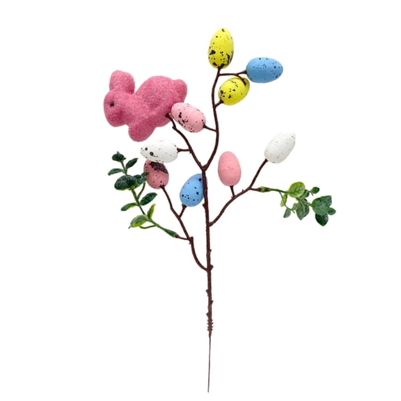 1 Pcs Artificial Easter Egg Picks,Artificial Easter Spray with Pastel Easter Eggs,Bunny and Leaves,Easter Egg Branches,Spring Flower Picks Easter Stems,for Spring Party Flower Arrangement Decor,B