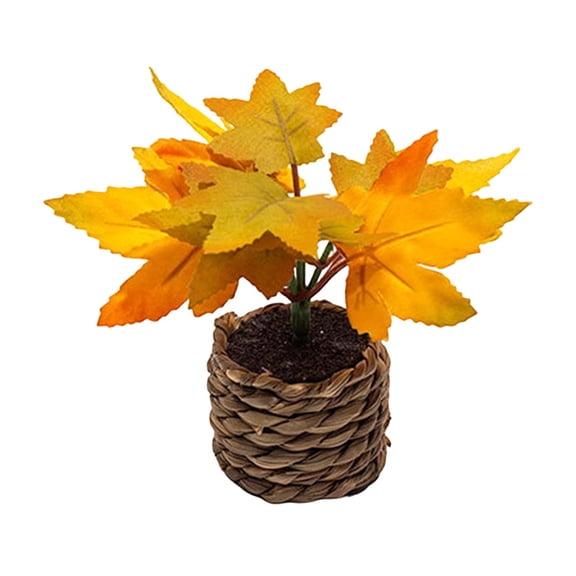 1 Pcs Artificial Fall Maple Potted Plant, Artificial Maple Leaves Branch, Fake Silk Fall Maple Shrubs Green Faux Autumn Leaves Stems for Fall Decoration for Home Thanksgiving Table Centerpiece 6"