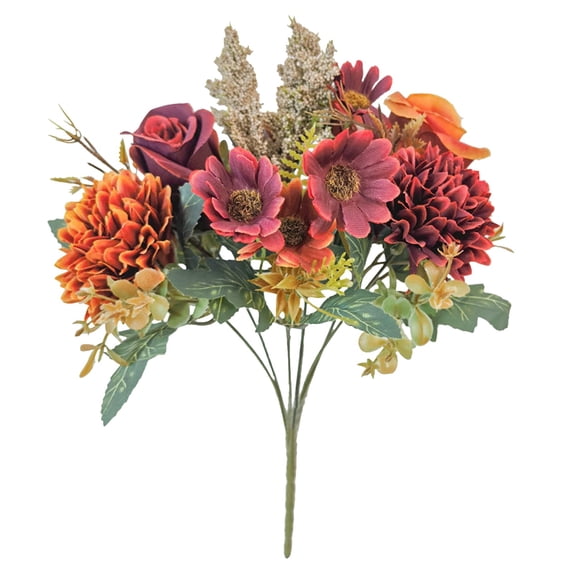 1 Pcs Artificial Flowers Bouquet,Artificial Fake Roses Mix Gerbera Flowers Bouquet,Faux Chrysanthemum Rose Silk Flower Bouquet With Stems, For Indoor Vase Party Table Centerpiece Decor,Coffee