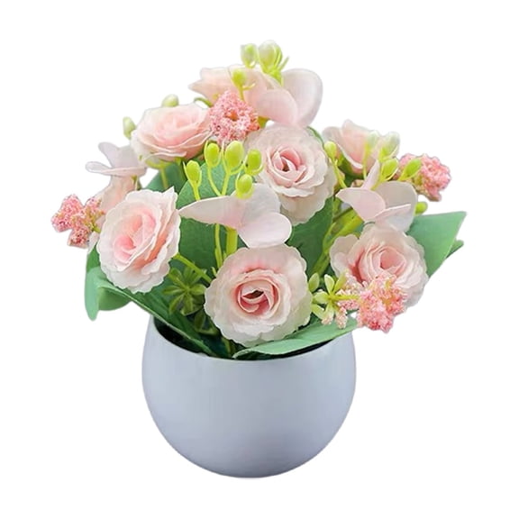 1 Pcs Artificial Flowers In Vase,Mini Artificial Flowers Potted Plants,Fake Silk Flower Decoration,Mini Fake Potted Flower,Faux Flower Arrangement With Vase For Home Table Decoration,(K,4.7x5.9 in)