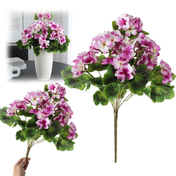 1 Pcs Artificial Geranium Plant Realistic Silk Flowers for Outside UV Resistant Faux Geraniums Flowers for Indoor Outdoor Home Garden Office Decoration (Purple)