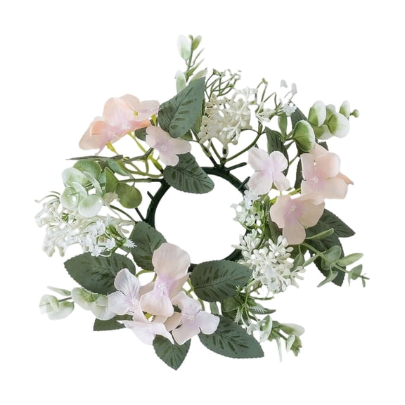 1 Pcs Artificial Hydrangea Candle Rings Wreaths,9.84 Inch Small Wreath Pillar Candle Holder,Center Mini Artificial Flower Wreaths Candle Ring Wreaths Holder,For Wedding Door Wall Window Decor,A
