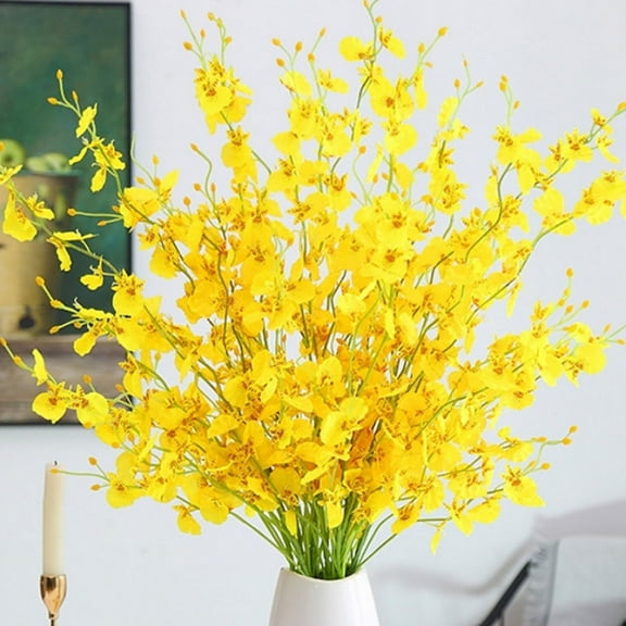 1 Pcs Artificial Orchids Flowers Fake Forsythia Branches Artificial Flowers Yellow Long Stems Silk Jasmine Flowers Spring for Indoor Outdoor Wedding Floral Arrangement Table Decor