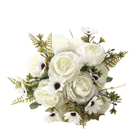 1 Pcs Artificial Peonies Flowers Bouquet,Artificial Peony Bouquet with Stems,11.8 Inch Artificial Flowers Bouquet,Faux Flower Arrangements for Home Kitchen Table Centerpieces Decor,(White,11.8 in)
