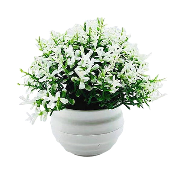 1 Pcs Artificial Plants Faux Potted,Mini Artificial Plant With Planter Pot,Plastic Mini Faux Plants Potted,For Wedding Arrangement Home Decor Office Bathroom Dining Table Decorations,White