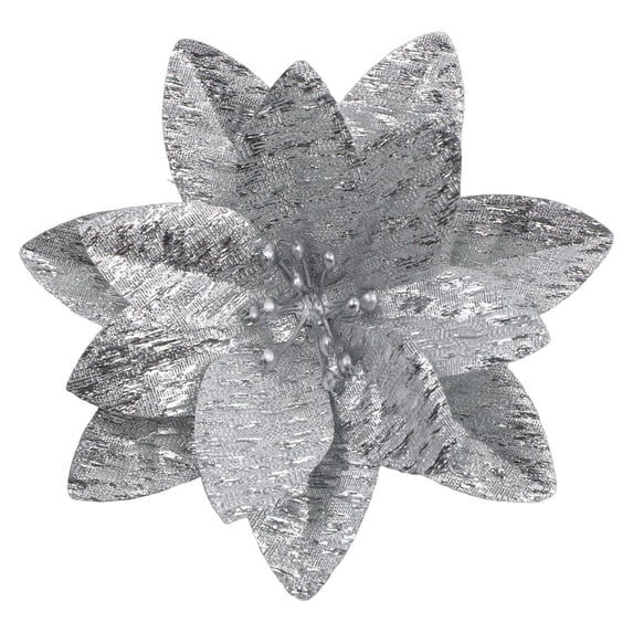 1 Pcs Artificial Poinsettia Flower with Stems,Christmas Decor Glitter Poinsettia,5.12 Inch Artificial Christmas Flowers for Christmas Tree Decorations,Wreath,Garland,Front Door,Z-Silver