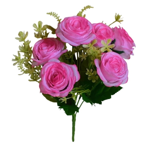 1 Pcs Artificial Rose Bouquet,6-Head Artificial Rose Flower Bouquet,Realistic Roses Flowers,Artificial Silk Rose Bush With Stems,For Wedding,Cemetery,Valentines Day Decor,(Pink,12.2 in)