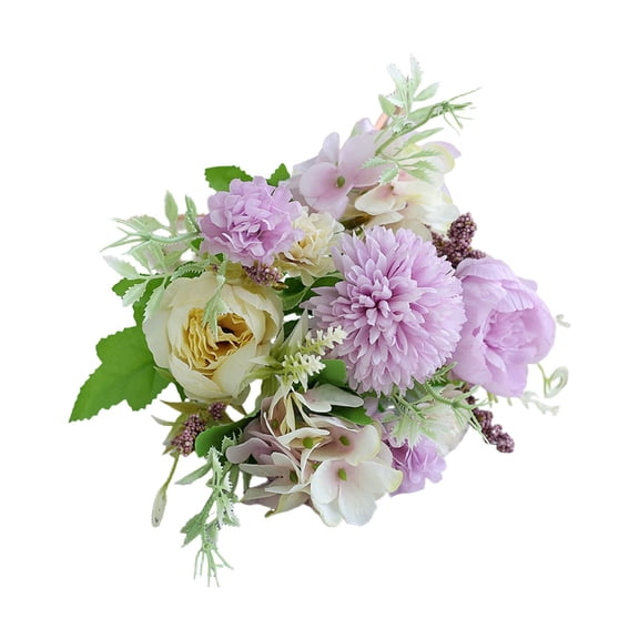 1 Pcs Artificial Roses Mix Flower Bouquet,Fake Silk Rose With Stems,Realistic Artificial Peony Hydrangea Chrysanthemum Mix Bouquet,Valentine'S Mother'S Day Fake Roses Bouquet For Home Decor,Purple