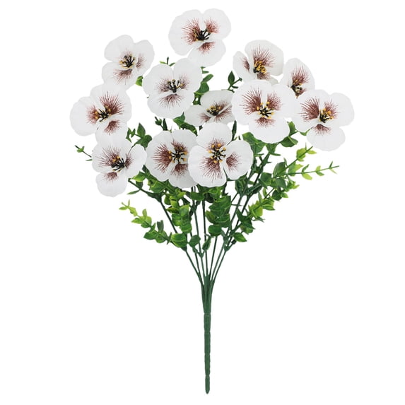 1 Pcs Artificial Silk Pansy Flower, Outdoor Spring Flowers Pansies Wildflower UV Resistant Plants Faux Impatiens White for Window Box Wedding Party Outside Garden Porch Decor