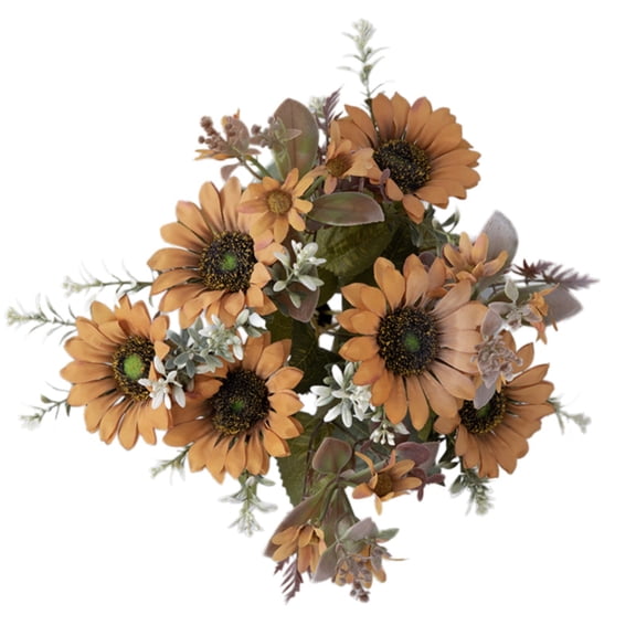 1 Pcs Artificial Silk Sunflowers Flower, Vintage Sunflowers Artificial Flowers Silk with Stem Fall Sunflower Decorations for Home Wedding Party Birthday Bulk Dark Center Single Autumn