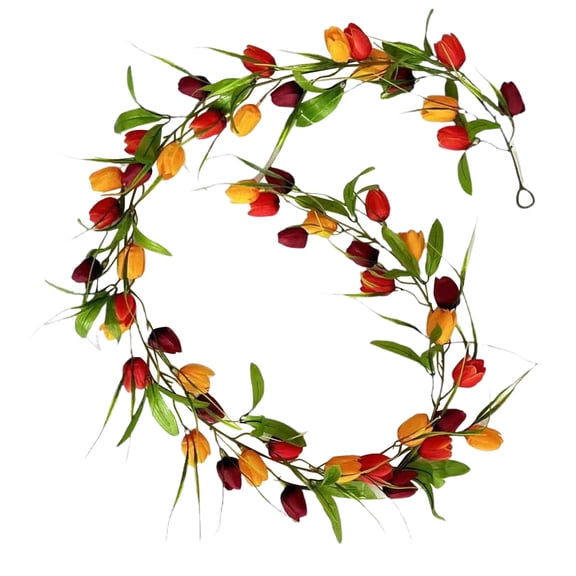 1 Pcs Artificial Tulip Garland,Spring Garland,5.91 Ft Artificial Flowers Garland,Easter Decorations With Artificial Flower Green Leaves Hanging Vines,For Stairs Table Wedding Decor,(Orange,70.87 in)