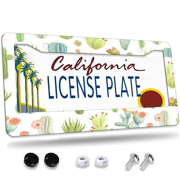 1 Pcs Watercolor Cacti License Plate Frame,License Plate Cover for Car Decorative Parts,Aluminum License Plate Bracket Holder Rust-Proof for US Standard Car