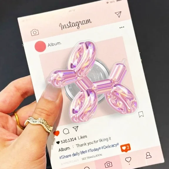 1 Pcs Balloon Dog Phone Grip Holder| Aesthetic Iridescent Phone Stand| Y2K Shiny Phone Accessories for Women Girls iPhone Android