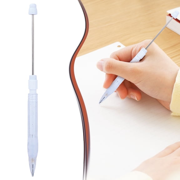 1 Pcs Beadable Pencils, Beadable Mini Mechanical Pencil, Beadable Stylus Pencils with Silicone Hand Guard for Writing Drawing Sketching DIY Crafting, White