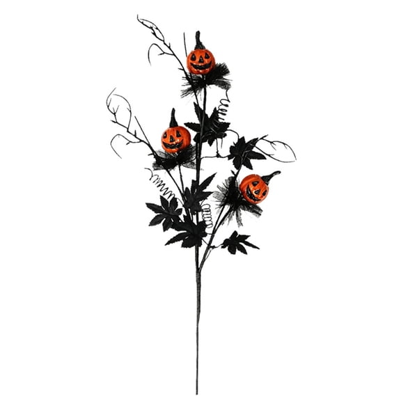 1 Pcs Black Artificial Maple Leaf Branch, Halloween Branches Picks Stems Glitter Fake Twig with Pumpkin Berries Black for Vases Haunted House Gothic Floral Decor for Vase 18.5"