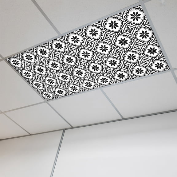 1 Pcs Black Floral Fluorescent Light Covers Classic Black Petal Flower Pattern Vintage Grids Magnetic Light Covers for Ceiling Lights 4 x 2 ft Drop Ceiling Lights Cover Shade for Office, Home