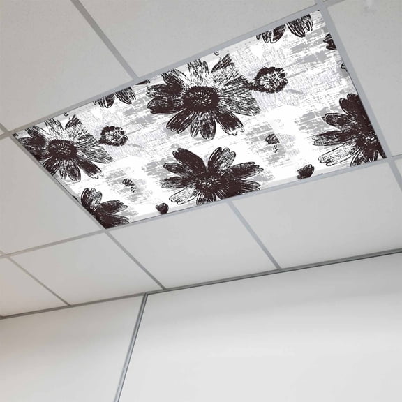 1 Pcs Black Floral Fluorescent Light Covers Vintage Flowers Magnetic Light Covers for Ceiling Lights 4 x 2 ft Drop Ceiling Lights Cover Shade for Office, Home, Hospital