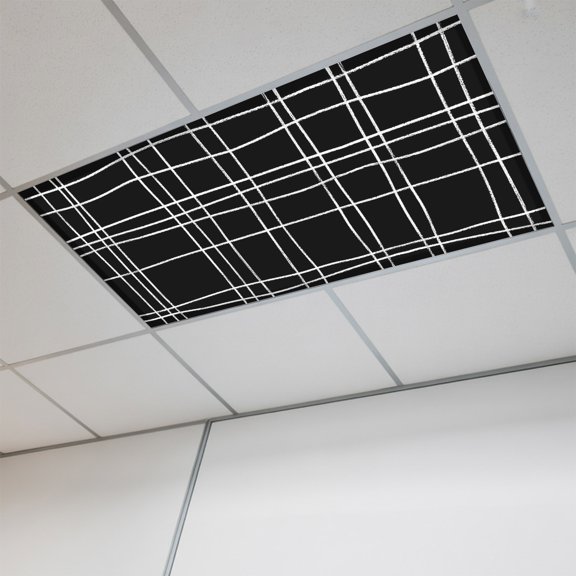 1 Pcs Black Grid Line Fluorescent Light Covers Modern Minimalist Abstract White Linear Check Magnetic Light Covers for Ceiling Lights 4 x 2 ft Drop Ceiling Lights Cover Shade for Office, Home,