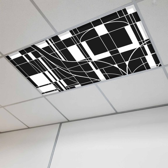 1 Pcs Black Linear Grid Fluorescent Light Covers Modern Abstract Geometric Minimalist Lines Plaid Magnetic Light Covers for Ceiling Lights 4 x 2 ft Drop Ceiling Lights Cover Shade for Office, Home,