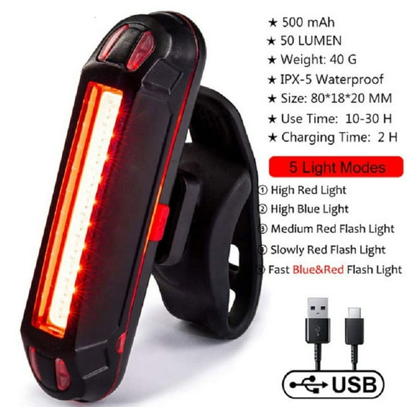 1 Pcs Black Red Light Bicycle Rear Light USB Rechargeable LED Safety Warning Lamp Cycling Taillight For Night Riding Lighting Back Bicycle Taillights