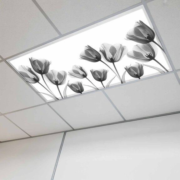1 Pcs Black Tulip Fluorescent Light Covers Minimalist Modern Flower Art Botanical Magnetic Light Covers for Ceiling Lights 4 x 2 ft Drop Ceiling Lights Cover Shade for Office, Home, Hospital