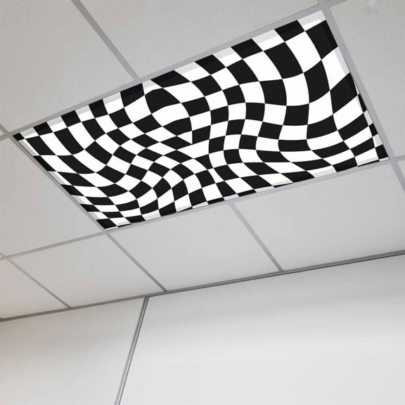 1 Pcs Black White Grid Fluorescent Light Covers Deformed Color Block Geometric Abstract Magnetic Light Covers for Ceiling Lights 4 x 2 ft Drop Ceiling Lights Cover Shade for Office, Home, Hospital
