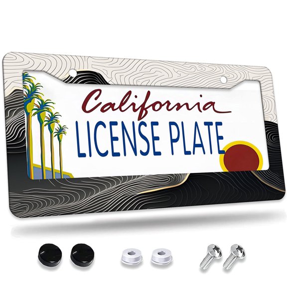 1 Pcs Black and White Mountain License Plate Frame,License Plate Cover for Car Decorative Parts,Aluminum License Plate Bracket Holder Rust-Proof for US Standard Car