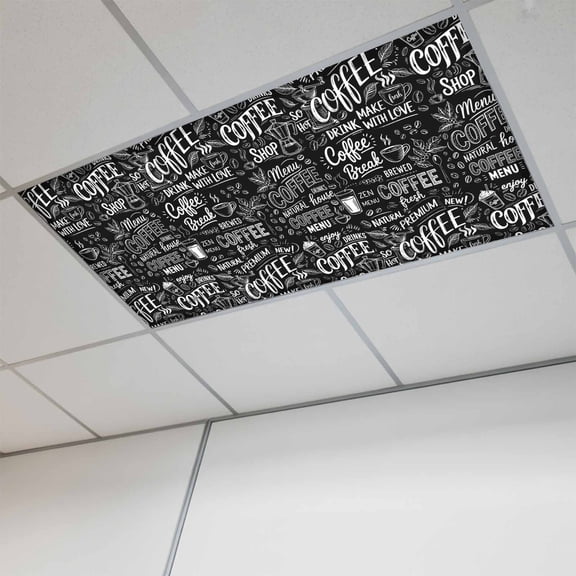 1 Pcs Black White Theme Fluorescent Light Covers Modern Bread Coffee Pot Milk Drink Minimalist Magnetic Light Covers for Ceiling Lights 4 x 2 ft Drop Ceiling Lights Cover Shade for Office, Home