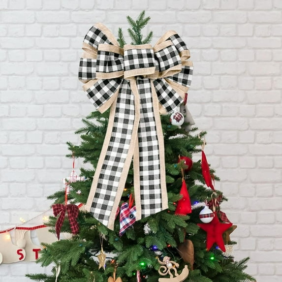1 Pcs Black and White Buffalo Plaid Christmas Bows Holiday Christmas Wreaths Bows Xmas Christmas Tree Topper Bows for Christmas Party Decoration