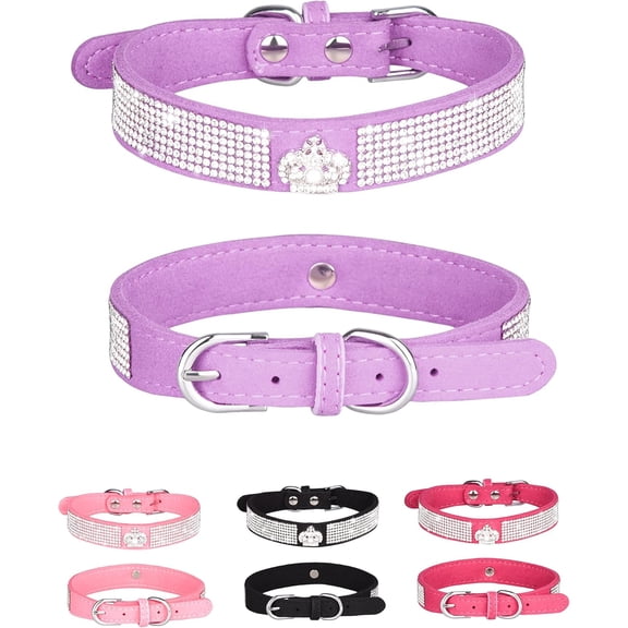 1 Pcs Bling Dog Collar for Small Medium Large Dogs, Crown Rhinestone Dog Collars for Girl and boy Dog, Diamond Puppy Collars, Adjustable Leather Suede  Cat Collar
