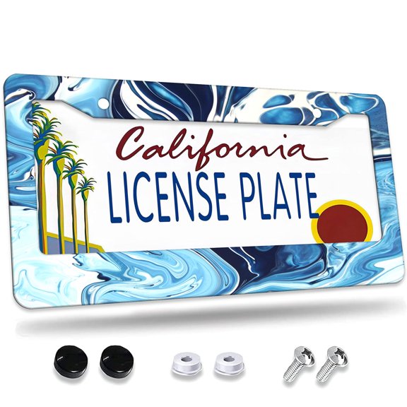 1 Pcs Blue Abstract Fluid Art License Plate Frame,License Plate Cover for Car Decorative Parts,Aluminum License Plate Bracket Holder Rust-Proof for US Standard Car