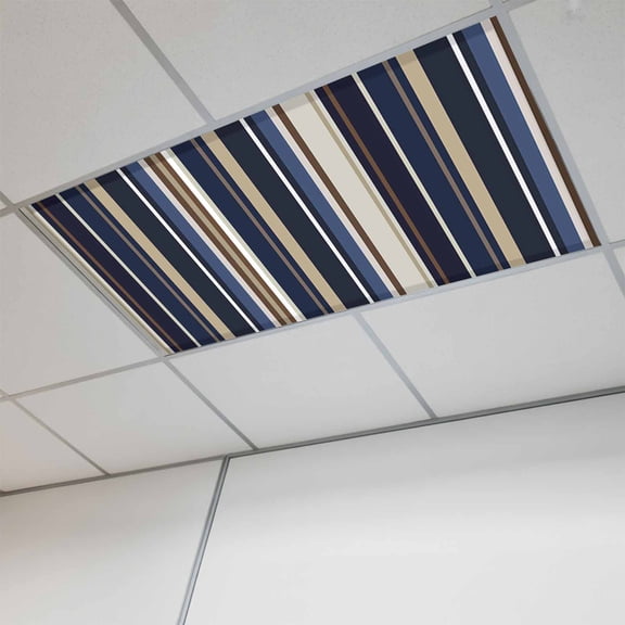 1 Pcs Blue Brown Fluorescent Light Covers Stripes Magnetic Light Covers for Ceiling Lights 4 x 2 ft Drop Ceiling Lights Cover Shade for Office, Home, Hospital