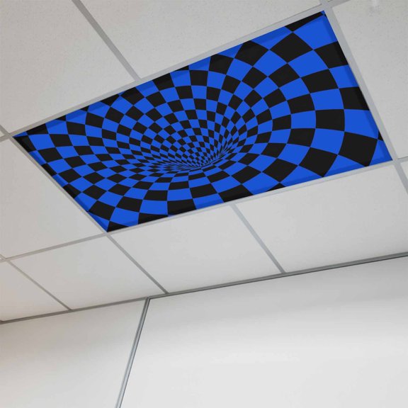 1 Pcs Blue Checker Fluorescent Light Covers Modern Abstract Dark Blue Tunnel Mosaic Cubes Magnetic Light Covers for Ceiling Lights 4 x 2 ft Drop Ceiling Lights Cover Shade for Office, Home, Hospital