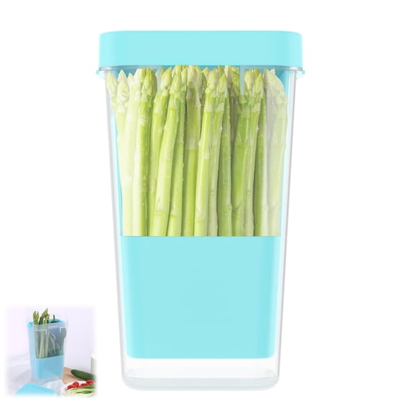 1 Pcs Blue Fresh Vegetables Saver,Clear Plastic Herb Keeper,Divider Cilantro Storage Container,Multipurpose Cilantro Saver,Asparagus Organizer,for Kitchen Refrigerator By GIXUSIL