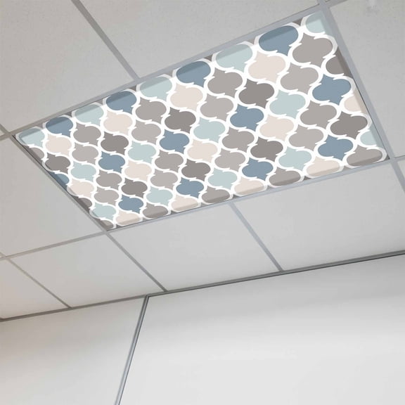 1 Pcs Blue Grey Fluorescent Light Covers Morocco Trellis Textured Modern Art Magnetic Light Covers for Ceiling Lights 4 x 2 ft Drop Ceiling Lights Cover Shade for Office, Home, Hospital
