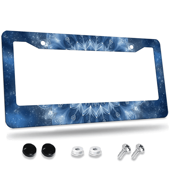 1 Pcs Blue Mandala License Plate Frame, License Plate Cover for Car Decorative Parts, Aluminum License Plate Bracket Holder Rust-Proof Weather-Proof for US Standard Car