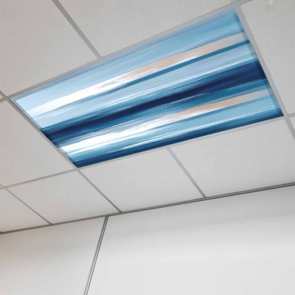 1 Pcs Blue Ocean Fluorescent Light Covers Retro Watercolor Ripple Modern Abstract Magnetic Light Covers for Ceiling Lights 4 x 2 ft Drop Ceiling Lights Cover Shade for Office, Home, Hospital