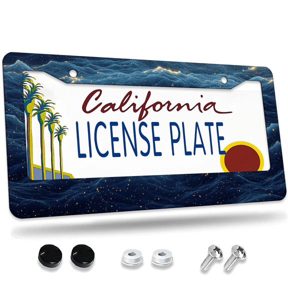 1 Pcs Blue Waves License Plate Frame, License Plate Cover for Car Decorative Parts, Aluminum License Plate Bracket Holder Rust-Proof Weather-Proof for US Standard Car