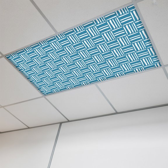 1 Pcs Blue Woven Texture Fluorescent Light Covers Modern Minimalist Navy Blue Grid Pattern Magnetic Light Covers for Ceiling Lights 4 x 2 ft Drop Ceiling Lights Cover Shade for Office, Home, Hospital