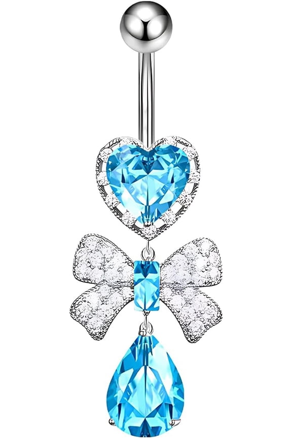 1 Pcs Bow Belly Button Ring 14G Surgical Steel Belly Ring Heart Rhinestone Designs Belly Piercing Jewelry,Curved Navel Rings Belly Rings for Women