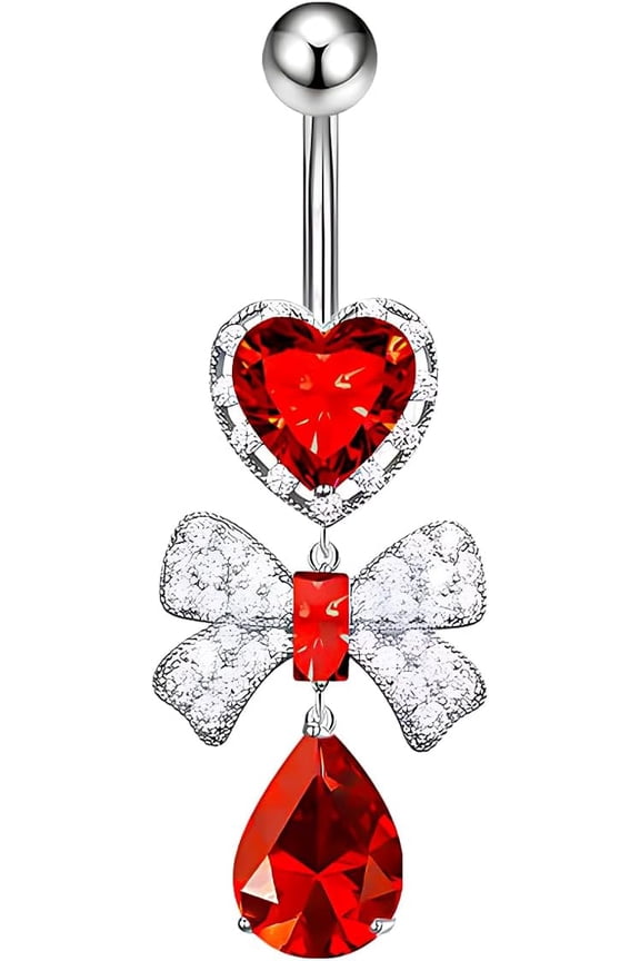1 Pcs Bow Belly Button Ring 14G Surgical Steel Belly Ring Heart Rhinestone Designs Belly Piercing Jewelry,Curved Navel Rings Belly Rings for Women