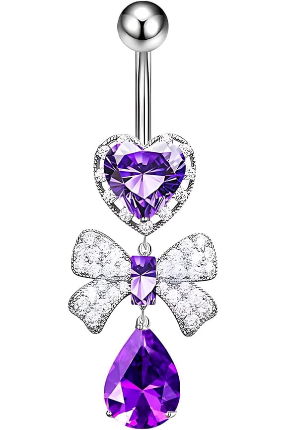 1 Pcs Bow Belly Button Ring 14G Surgical Steel Belly Ring Heart Rhinestone Designs Belly Piercing Jewelry,Curved Navel Rings Belly Rings for Women