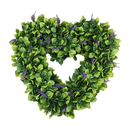 1 Pcs Boxwood Heart Wreath, Artificial Green Leaves Wreath, Heart Shaped Simulation Garland Shell Grass Boxwood Wreath for Home Wall Window Farmhouse Hanging Decoration