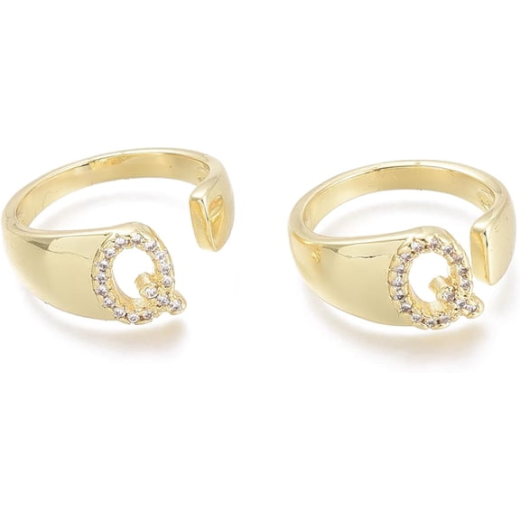1 Pcs Brass Micro Pave Clear Cubic Zirconia Cuff Rings Letter Open Rings Real 18K Gold Plated Rings Jewel for Women Wedding Engagement Party Jewelry Gift US Size 6(16.5mm)